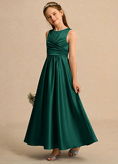 Azazie Ducky Girls Formal Flower Girl Dresses Emerald A-Line Pleated Stretch Satin Dress image3