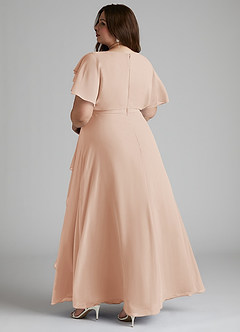 Azazie Aaliyah Bescheiden Bruidsmeisjekleding A-Lijn Bocht Gevouwen Chiffon Vloerlengte Jurk image9