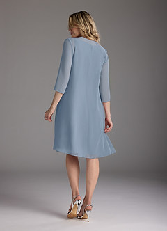 Azazie Shirley Mother of the Bride Dresses Dusty Blue A-Line Scoop Pleated Chiffon Dress image3