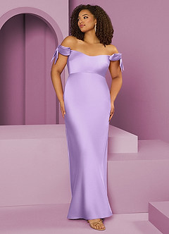 Barbie ♥ Azazie Bridesmaid Dresses Lilac Sheath Off the Shoulder Stretch Satin Convertible Dress image8