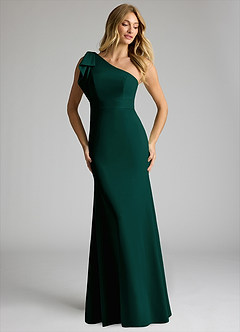 Azazie Rinna Vestidos de damas de honor Vestido de Pino de Crepé elástico de Corte Sirena con Hombro unilateral image3