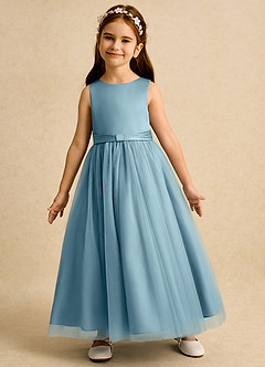 Azazie Lior Flower Girl Dresses Moody Blue Ball-Gown Pleated Tulle Dress image4