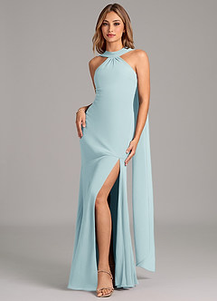 Azazie Kinsley Bridesmaid Dresses Sea Glass Mermaid Pleated Chiffon Dress image4