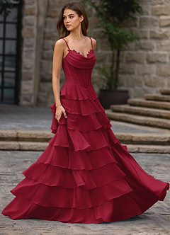 Floralace Merlot Ruffled A-line Prom Dress image4