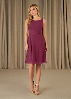 Azazie Shirley Mother of the Bride Dresses A-Line Scoop Pleated Chiffon Knee-Length Dress image4