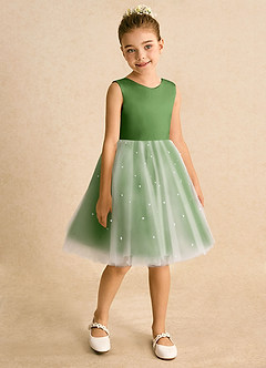 Azazie Esme Abiti da Ragazza di Fiori Abito Principessa in Tulle Fiocco Basilico image7