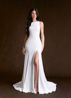 Azazie Raven Wedding Dresses Diamond White Sand Mermaid Side Slit Tulle Dress image1
