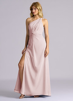 Azazie Isabelle Final Sale Blushing Pink A-Line One Shoulder Chiffon Convertible Dress image3