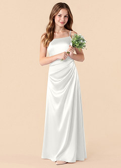 Azazie Renna Junior White Mermaid Pleated Stretch Satin Dress image3