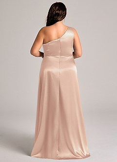 Azazie Brooke Bridesmaid Dresses English Rose A-Line One Shoulder Metallic Satin Dress image9