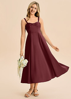 Azazie Ramona Junior Vestido de Cabernet de Satén Elástico de Corte en A con Escote de Corazón image1