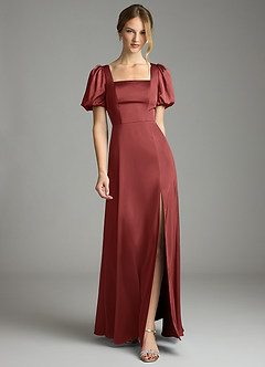 Azazie Fyona Robes de demoiselle d'honneur Robe Trapèze en Satin extensible Plissé Terracotta image7