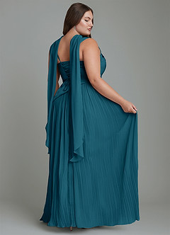 Azazie Stephanie Robes de demoiselle d'honneur Robe Trapèze en Satin extensible Plissé Bleu Encre image16