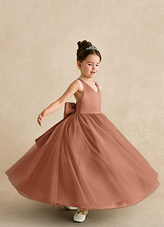 Azazie Peanut Flower Girl Dresses Bronzer A-Line Strap Tulle Dress image5
