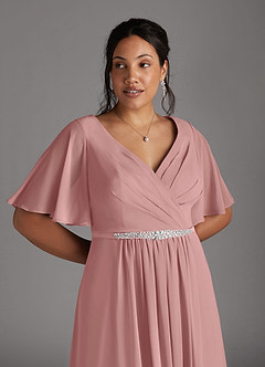 Azazie Tricia Kleider für die Brautmutter A-Linie V-Hals Gefaltet Chiffon Kleid Altrosa image9