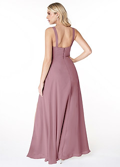 Azazie Jay Bridesmaid Dresses Vintage Mauve A-Line Square Neckline Side Slit Chiffon Dress image2