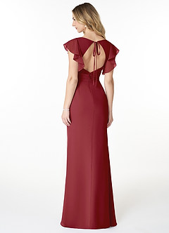 Azazie Val Bridesmaid Dresses Pomegranate Mermaid V-Neck Keyhole Chiffon Dress image2