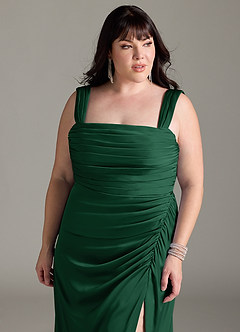 Azazie Jesaphine Bridesmaid Dresses Dark Green Sheath Bow Stretch Satin Dress image12