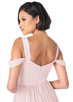 Azazie Lianne Jurken voor bruidsmeisjes Jurk van Chiffon met A-Lijn Off the Shoulder Blozend Roze image6