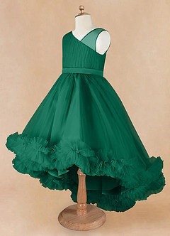 Azazie Lottie vestidos de niña de las flores Vestido de Esmeralda de Satén de Corte En A con Hombro unilateral image7