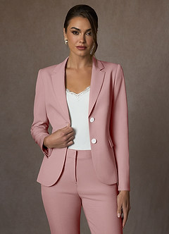 front Whitney Dusty Rose Structured Stretch Full Length Pants Suit