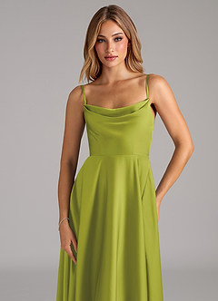 Azazie Elle Brautjungfernkleider A-Linie Plissee Stretch-Satin Kleid Zitronengras image2