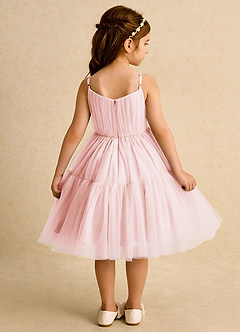 Azazie Osea Blumenmädchenkleider Ballkleid Plissee Tüll Kleid Zartrosa image2