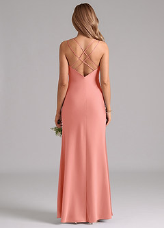 Azazie Suttona Bridesmaid Dresses Coral A-Line Pleated Stretch Satin Dress image3