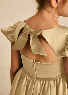 Azazie Sugar Plum Flower Girl Dresses Gold A-Line Bow Matte Satin Dress image4