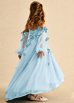 Azazie Karrie Abiti da Ragazza di Fiori Abito A-Line in Tulle Con Maniche Azzurro image6