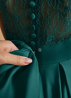 Azazie Sammy Flower Girl Dresses Peacock A-Line Lace Matte Satin Dress image7