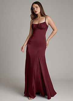 Azazie Avira Suknie dla druhen Syrena Satyna elastyczna Do ziemi Sukienka image1