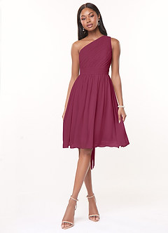 Azazie Katrina Bridesmaid Dresses Mulberry A-Line One Shoulder Chiffon Dress image1