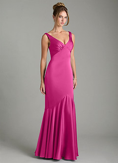 Azazie Alena Brautjungfernkleider Meerjungfrau-Linie Plissee Stretch-Satin Kleid Fuchsia image4