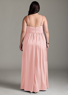 Azazie Alia Bridesmaid Dresses Powder Pink A-Line Pleated Stretch Satin Dress image8