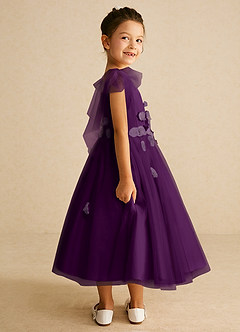 Azazie Minia Flower Girl Dresses Grape A-Line Bow Matte Satin Dress image2
