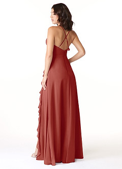 Azazie Tarni Bridesmaid Dresses Terracotta A-Line Chiffon Dress image2