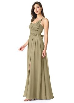 Azazie Olani Bridesmaid Dresses Moss Green A-Line Off the Shoulder Chiffon Convertible Dress image4