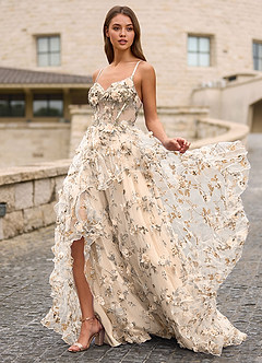 Elara Albicocca Chiaro Abito da ballo floreale 3D image3