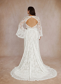 Azazie Hayes Wedding Dresses Diamond White Mermaid V-Neck Lace Dress image10
