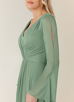 Azazie Teraso Final Sale Dusty Blue A-Line Pleated Mesh Dress image5