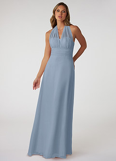 Azazie Fifi Robes de demoiselle d'honneur Robe Trapèze Convertible en Mousseline de soie Sans bretelle Bleu Poussiéreux image2