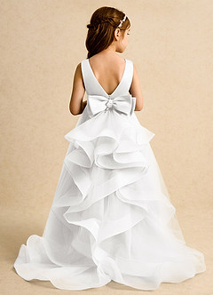 Azazie Lior Flower Girl Dresses White Ball-Gown Pleated Tulle Dress image8
