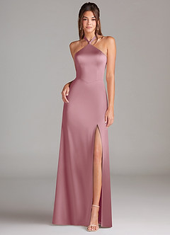 Azazie Elliana Bridesmaid Dresses Vintage Mauve Sheath Side Slit Stretch Satin Dress image4
