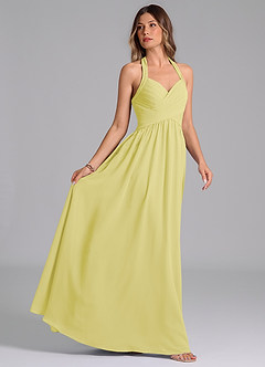 Azazie Darlyn 신부 들러리 드레스 A라인 주름진 쉬폰 바닥 길이 드레스 image6