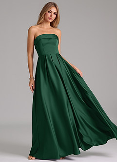 Azazie Lucienne Bridesmaid Dresses Dark Green A-Line Strapless Stretch Satin Convertible Dress image8
