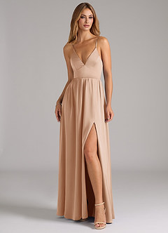 Azazie Aaida Robes de demoiselle d'honneur Robe Trapèze en Satin extensible Corset Rose Perle image4