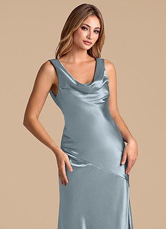 Azazie Rylina Essayer des robes à la maison Robe Sirène en Satiné métallisé Bleu Poussiéreux image7