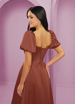 Barbie ♥ Azazie Bridesmaid Dresses Auburn A-Line Ruched Stretch Satin Dress image6