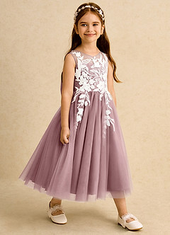 Azazie Sundae Blumenmädchenkleider Ballkleid Spitze Kleid Altrosa image4